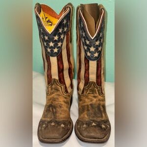 Dan Post Leather Patriotic Stars Stripes Flag Distressed Boots Mens Size 8